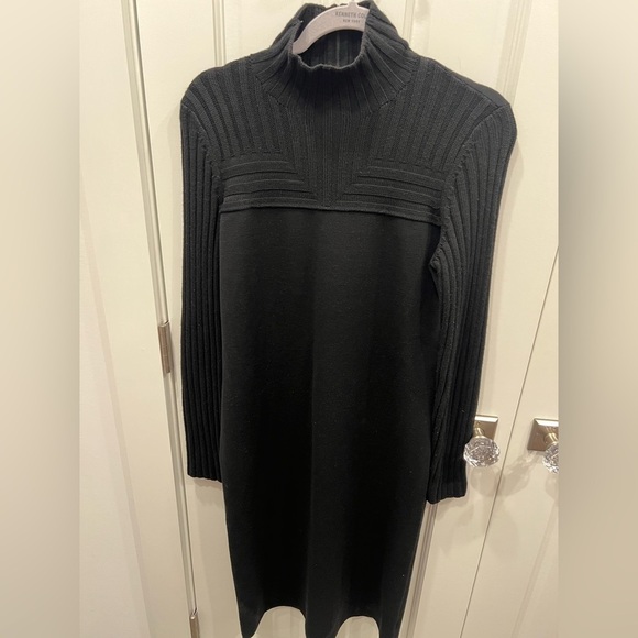Akris Punto Wool Rib Knit Mock Neck Midi Dress Black Size 8 - Picture 3 of 12